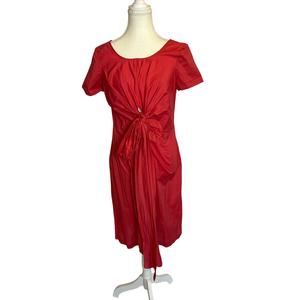 Talbots | Salmon/Coral Tie Front Cotton/Spandex Sheath Dress | 4